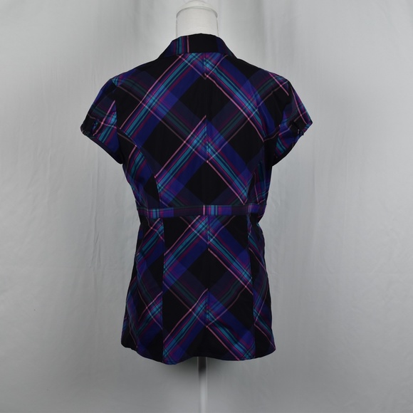 Express Design Studio Multi-Color Plaid Cap/Short Sleeve Top Size L - Picture 2 of 3